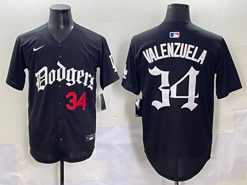 Men 2025 Los Angeles Dodgers #34 Valenzuela Black Seventh generation Joint Name Nike MLB Jersey style 6->los angeles dodgers->MLB Jersey